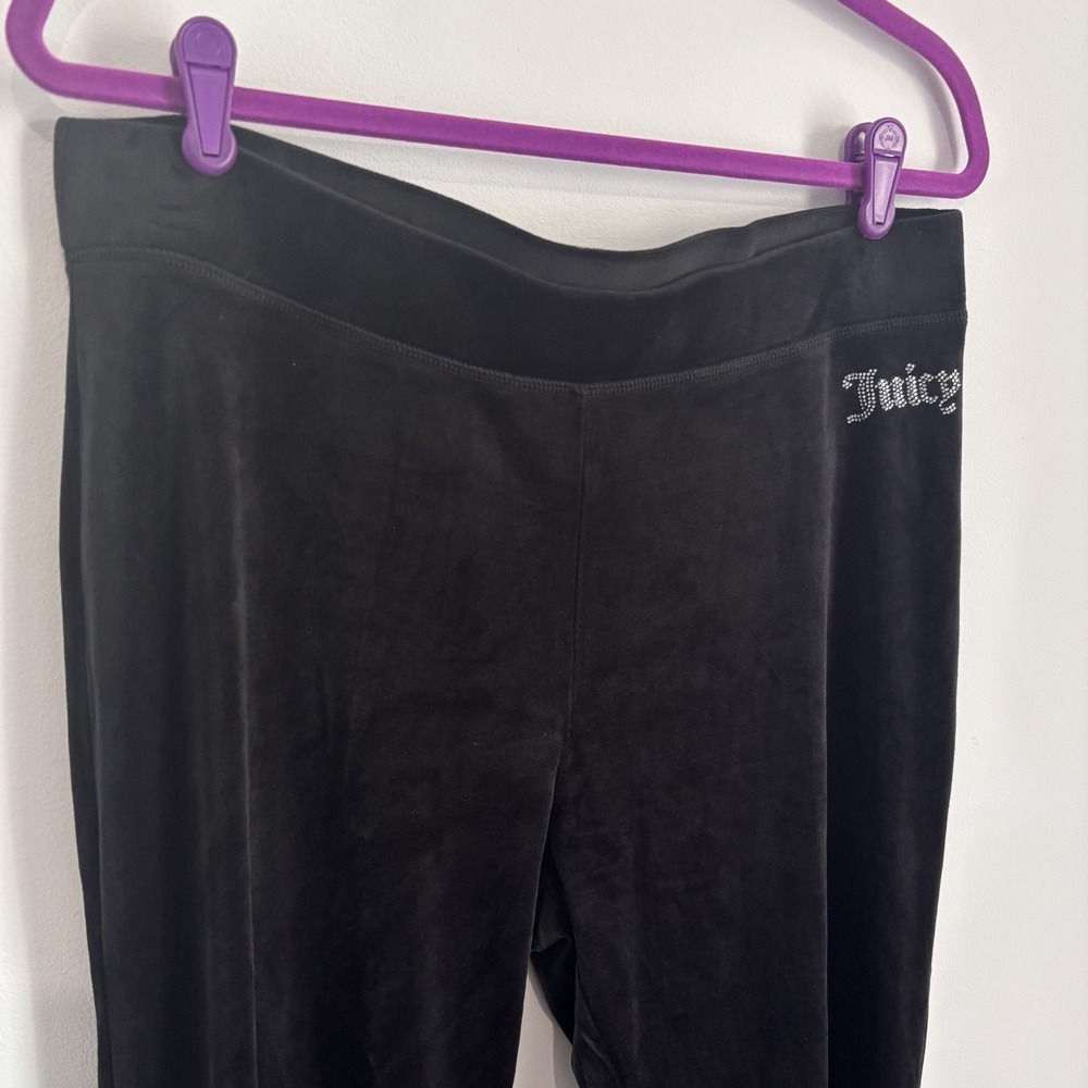 Juicy Couture Women's Velour Drawstring Track Pants Size L Black Y2K Lounge Soft - Picture 3 of 12